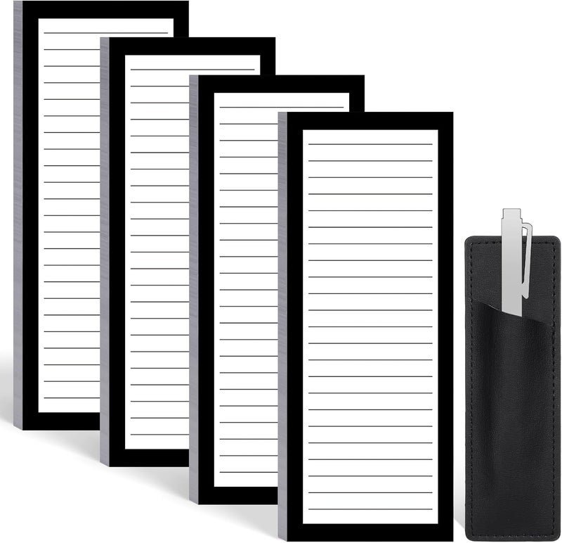 Thboxes 4 Pack Magnetic Note Pad for Fridge with Pen Holder, Totally 200 Sheets Magnetic To Do List, Shopping List, Grocery List, Memo Pads for Refrigerator（Black Border） - Image 1